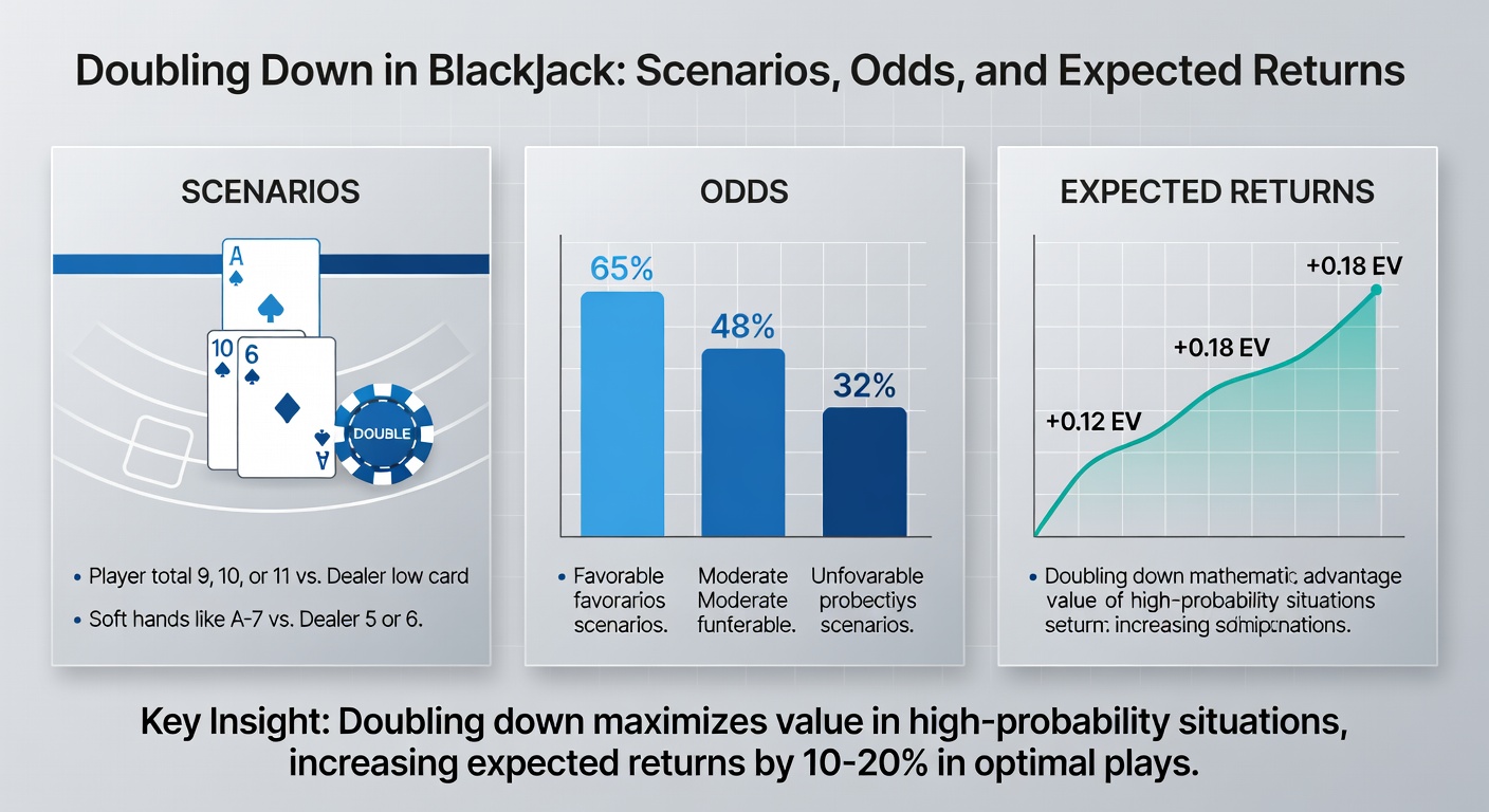 Detaillierte Tabelle mit Verdoppelungsstrategien, Odds und Renditewerten für verschiedene Hände